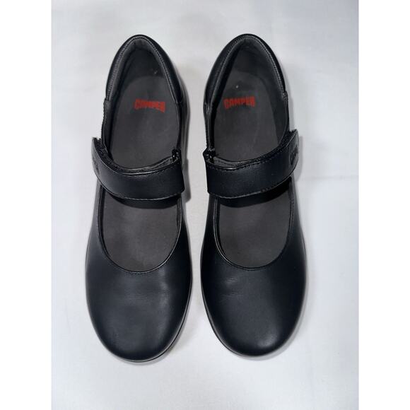 Camper Black Leather Mary Jane Janes Shoes Flat Hook & Loop Size EUR 38 / US 7.5 - Picture 2 of 12